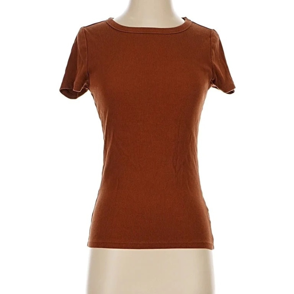 TIME AND TRU Women's Short Sleeve Ribbed Tee Rust Brown